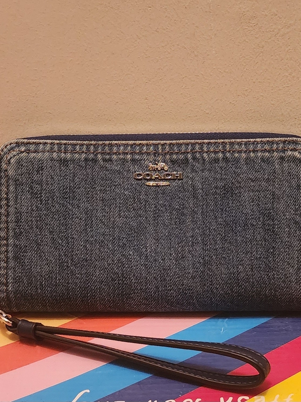 Coach Dark Blue Denim Zip Wristlet Nwt